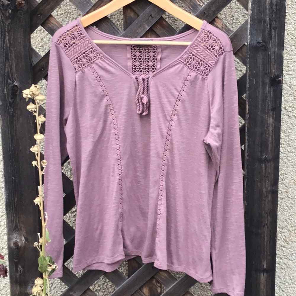 Warehouse one pretty long sleeved top with Lacey accents, tie in front. GUC